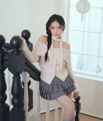 Bubbles 리본 타이 오프숄더 니트 BS71879 핑크