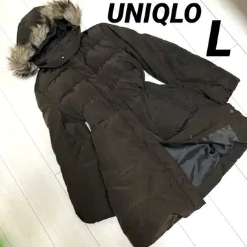 유니클로  다운 롱 코트 L 페더 후드