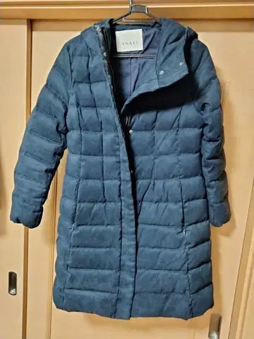 ANAYI 후드 부착 네이비 롱 다운 자켓