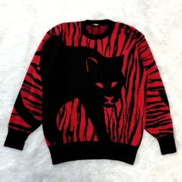 레오파드 실루엣 긴팔 니트 스웨터 빅