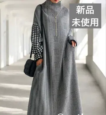 [ 미사용 새상품 ] antiqua 하운드투스 니트 원피스