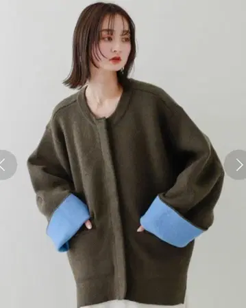 미사용 새상품 sense of place 바이컬러 니트 코트 브라운