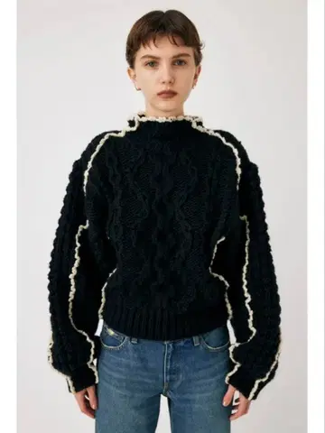 moussy 스티치 케이블 니트 블랙