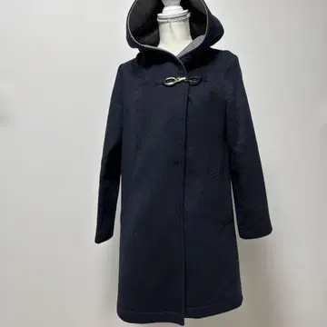 르쿨르블랑크 네이비 후드 부착 롱 코트