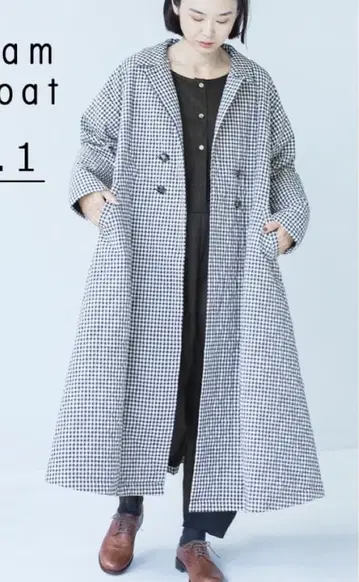 A라인 롱 코트 내추럴 계열 퀼팅 아우터 깅엄 체크