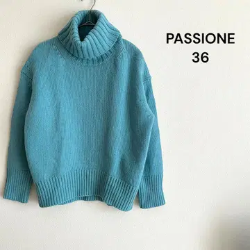 PASSIONE 터틀넥 스웨터 니트 울 100% 블루 36