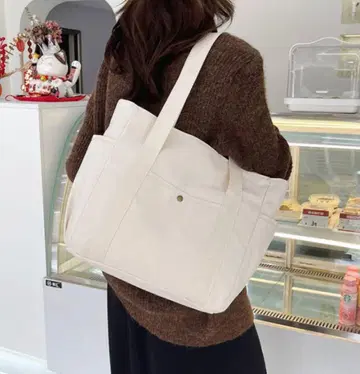 토트백 화이트 화이트 통학 캔버스 대용량