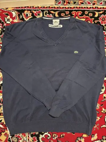 LACOSTE 라코스테 니트 스웨터 코튼 네이비 와니 자수 사이즈 7