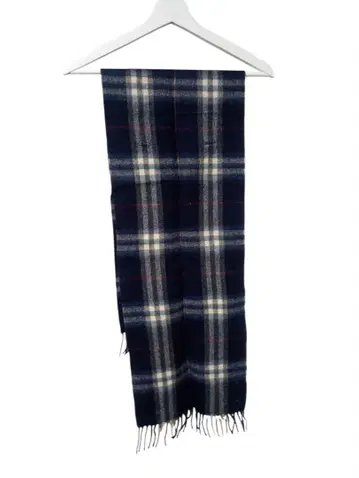 캐시미어 체크 무늬 머플러 네이비