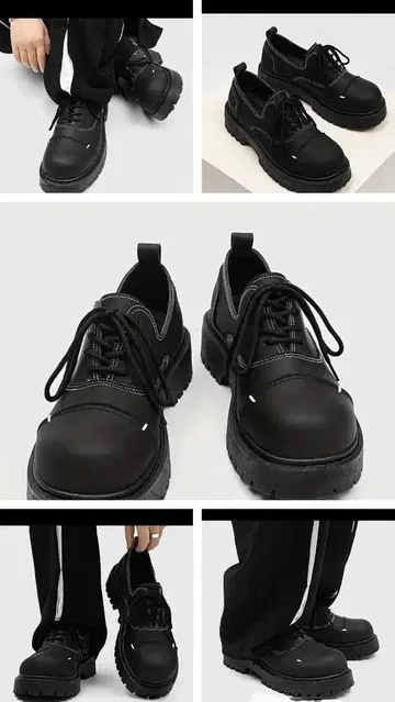 블랙 레이스업 통굽 신발