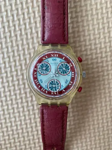 Swatch 크로노그래프 시계 빨간색/파랑/화이트