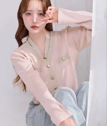 새상품 미사용 택 포함 배색 니트 가디건