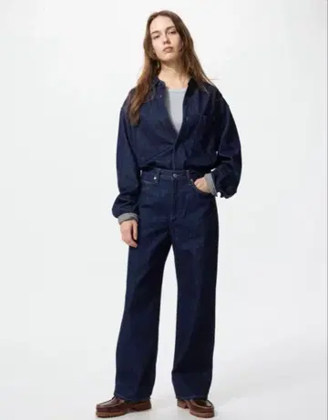 [ 미사용 ] UNIQLO 와이드 스트레이트 청바지 69 Navy 23
