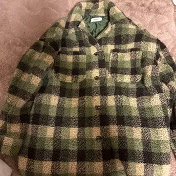 RIKKA 보아 자켓 체크 무늬 그린 계열