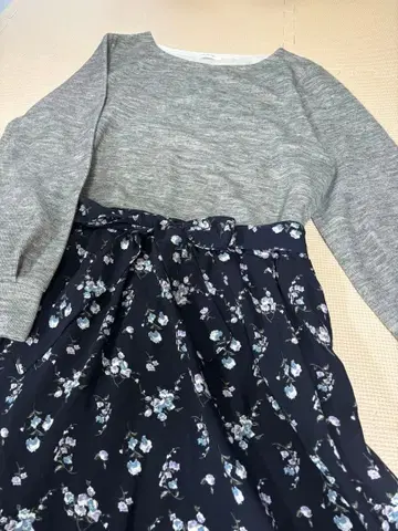 플라워 프린트 리본 포함 롱 원피스