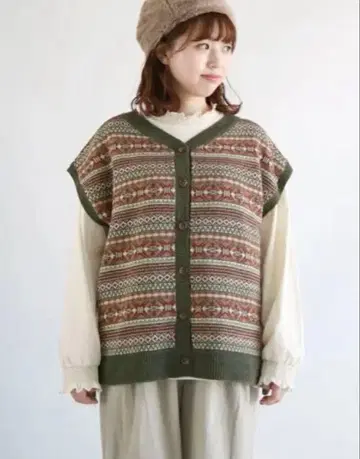 [미사용 새상품] Samansa Mos2 자카드 앞뒤 착용 니트 베스트