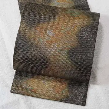 블랙 골드 강 수면 문양 순수 실크 후쿠로 오비 전체 패턴 a805