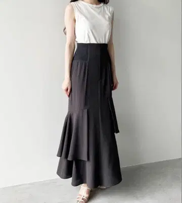 COCODEAL 코르셋 리브 아지메 머메이드 스커트 차콜 그레이