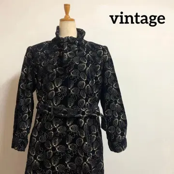 [vintage] 블랙 골드 꽃무늬 자수 벨벳 원피스