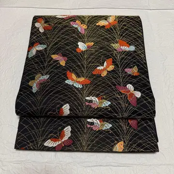 순수 실크 후쿠로 오비 당금직 나비 패턴 방문복 기모노 착용법 등