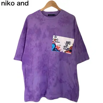 니코앤드 타이다이 패턴 프린트 여성용 퍼플 반팔 T셔츠 코튼