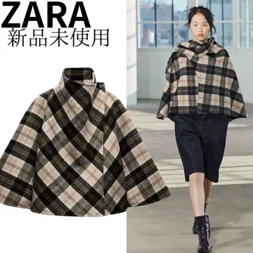 ZARA ZW 컬렉션 울 혼방 체크 무늬 케이프 M