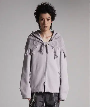 GRANCY 니트 레이어드 디자인 지퍼 후디 (그레이 S 사이즈)