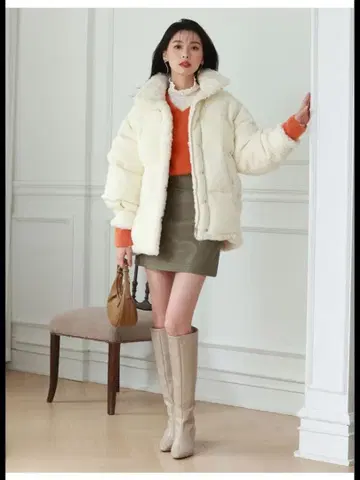 [새상품] 트위드 미들 코트 다운 코트