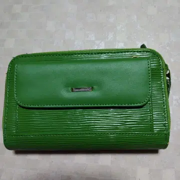 천연 가죽 미사용 그린 스트라이프 장지갑