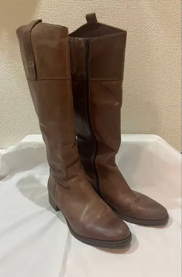 브라운 가죽 지퍼 롱 부츠 lucagrossi 이탈리아제 부츠