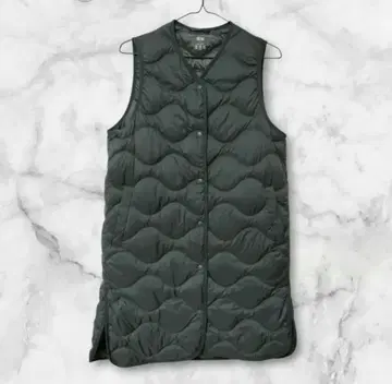 유니클로 울트라 라이트 다운 롱 베스트 S 다크 그린