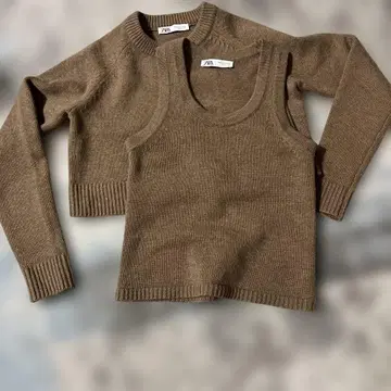 100% 울 니트 가디건 & 탱크탑 세트