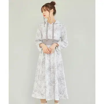 허리 리브 절개 토와르 드 주이 후드티 원피스