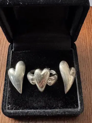 더 마켓 하트 실버 액세서리 귀걸이 & 반지 세트