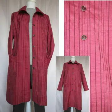 기모노 리메이크 로즈 핑크  격자 무늬 튜닉 코트 실크 포켓 부착