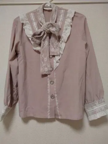 프릴 리본 포함 핑크 블라우스 L