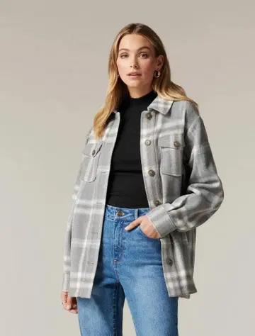 FOREVER NEW 그레이 계열 체크 플란넬 셔츠 자켓