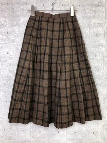 90s Leilian 구제 의류 체크 무늬 플리츠 울 롱 스커트