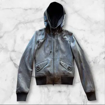 moussy 천연 가죽 가죽 자켓 후드 라이더 자켓 보아