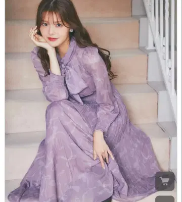 2WAY 보타이 리본 포함 리본 프린트 셔링 플리츠 원피스