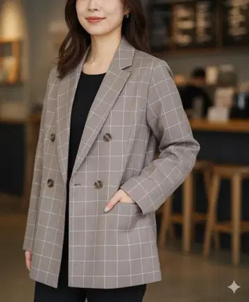 택 포함 새상품 르쿠르 블랑 더블 테일러드 자켓 체크 여성용