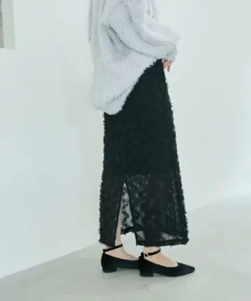 택 포함 새상품 마제스틱 레곤 I라인 프릴 레이스 스커트 블랙