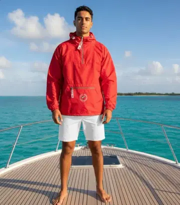 FIRST DOWN 후드 부착 레드 자켓