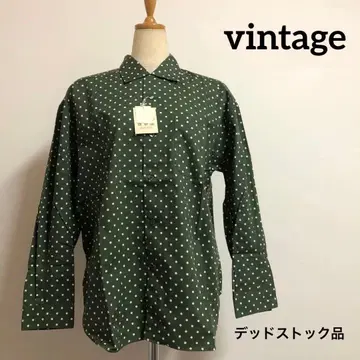 그린 화이트 도트 패턴 긴팔 블라우스 일본제 (버튼 여밈은 신사)