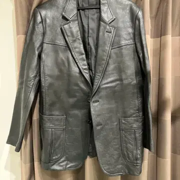 블랙 가죽 테일러드 자켓 LL