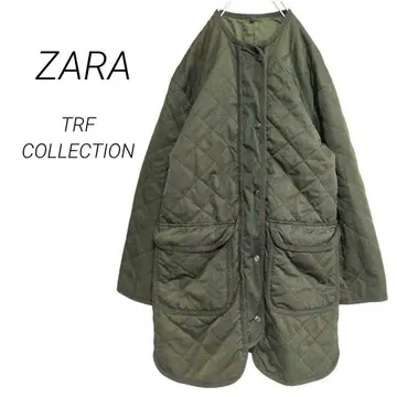 [ 자라 ] 퀼팅 자켓 퀼팅 코트 카키 노카라 롱 기장