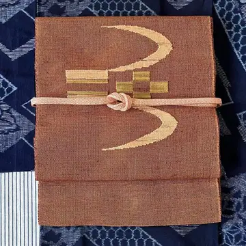 나고야 오비 류큐 무늬 북 패턴 감색 계열 팔촌 나고야 오비 순수 실크