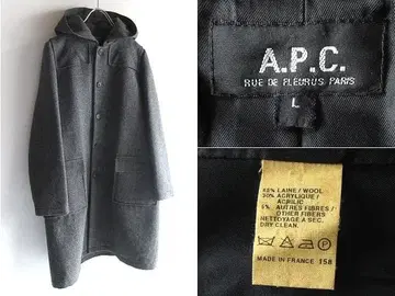 레어 90s 프랑스제 A.P.C. 헤링본 트위드 후드 코트 L