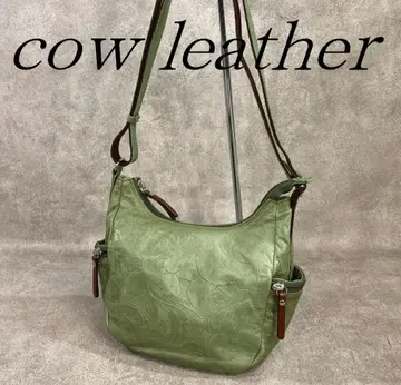 [ 미사용 ] 소가죽 일본제 경량 장미 패턴 숄더백 카키