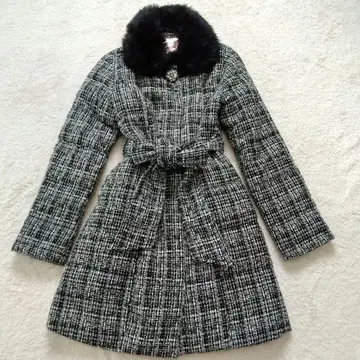 미셸 마카롱 트위드 코트 퍼 벨트 포함